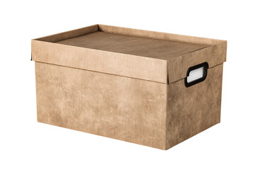 Kraft paper storage box with lid and handle.