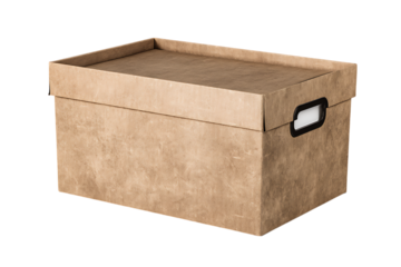 Kraft paper storage box with lid and handle.