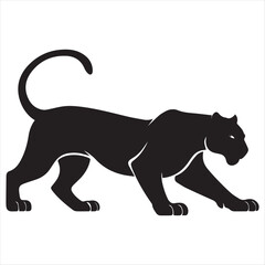 Obraz premium Minimal Black Panther Logo Design – Silhouette Style Vector Graphic for Strong Brand Identity, Modern Wild Cat Symbol, Bold and Elegant Animal Logo