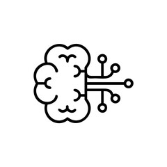 Outline brain icon with circuit board elements on representing A I technology
