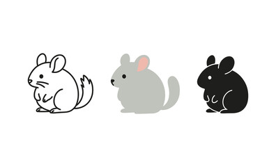 Naklejka premium Minimalistic cartoon chinchilla trio in black, white, and gray