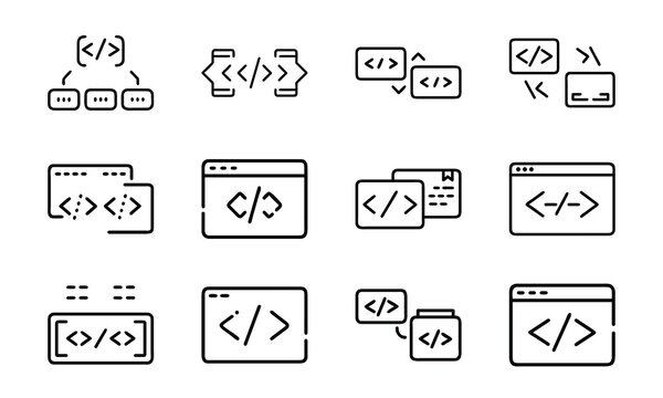 A collection of vector illustrations symbolizing coding web development and programming elements and software development