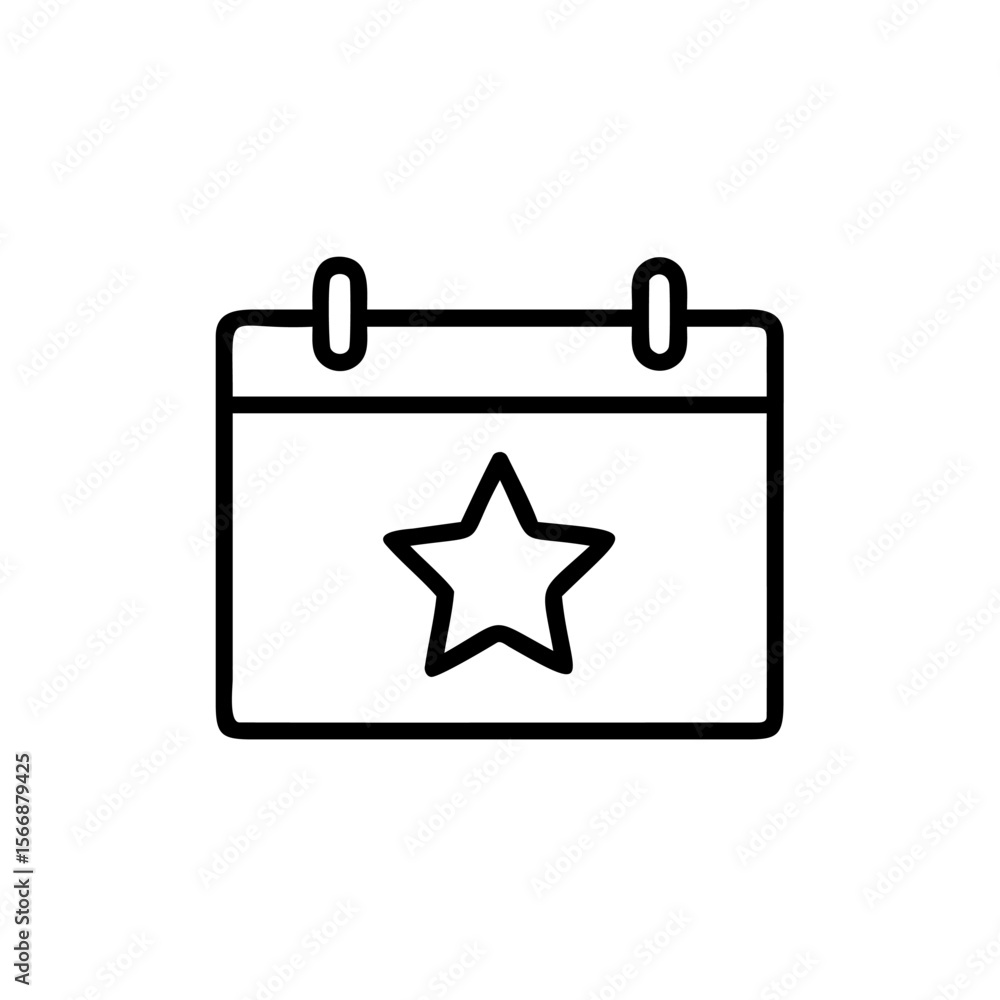 Aufkleber outline calendar icon with a star symbol on a simple vector