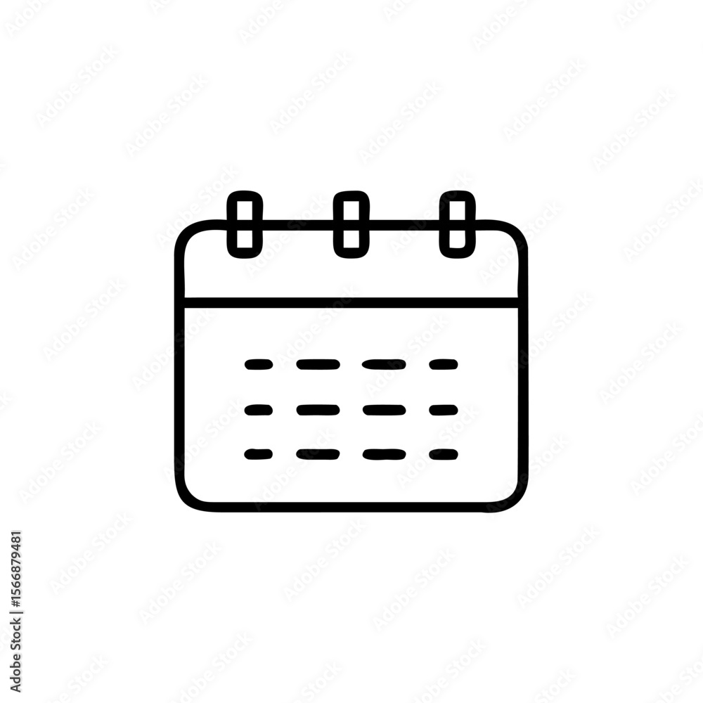 Aufkleber handdrawn calendar icon with three top tabs date boxes on schedule time