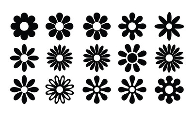 Groovy daisy flowers set. flower silhouette decorative elements. vector illustration