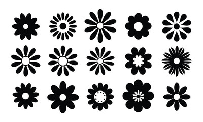 Groovy daisy flowers set. flower silhouette decorative elements. vector illustration
