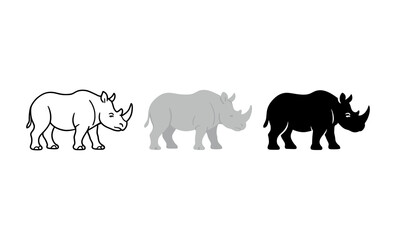 Obraz premium Evolution of rhino design: outline, grey scale, and silhouette