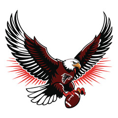Obraz premium Fierce Eagle Mascot with American Football – Dynamic Sports Vector Illustration