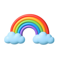 Colorful 3D Rainbow Arch with Fluffy Clouds Transparent Background
