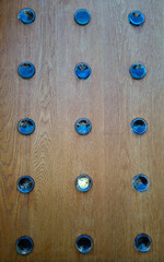 Colorful Round Glass Art Embedded Wooden Surface Display