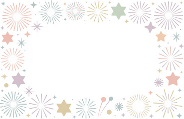 Pastel starburst and confetti frame, soft celebration border, festive event invitation, decorative party background, cheerful design