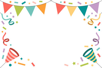 Obraz premium Bunting and confetti party border, festive frame with colorful flags, celebration invitation, cheerful event design, modern style