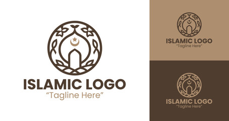Fototapeta premium Elegant Modern Islamic Logo Design with Minimalist Shapes and Brown Color Scheme 