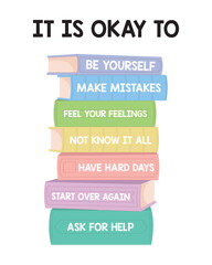 Motivational Classroom Poster – “It Is OK To” Affirmation Stack of Books for Kids

