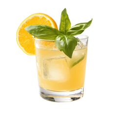 Refreshing Citrus Basil Cocktail in a Glass with Ice and Orange Slice, Perfect for Summer Gatherings on transparent background