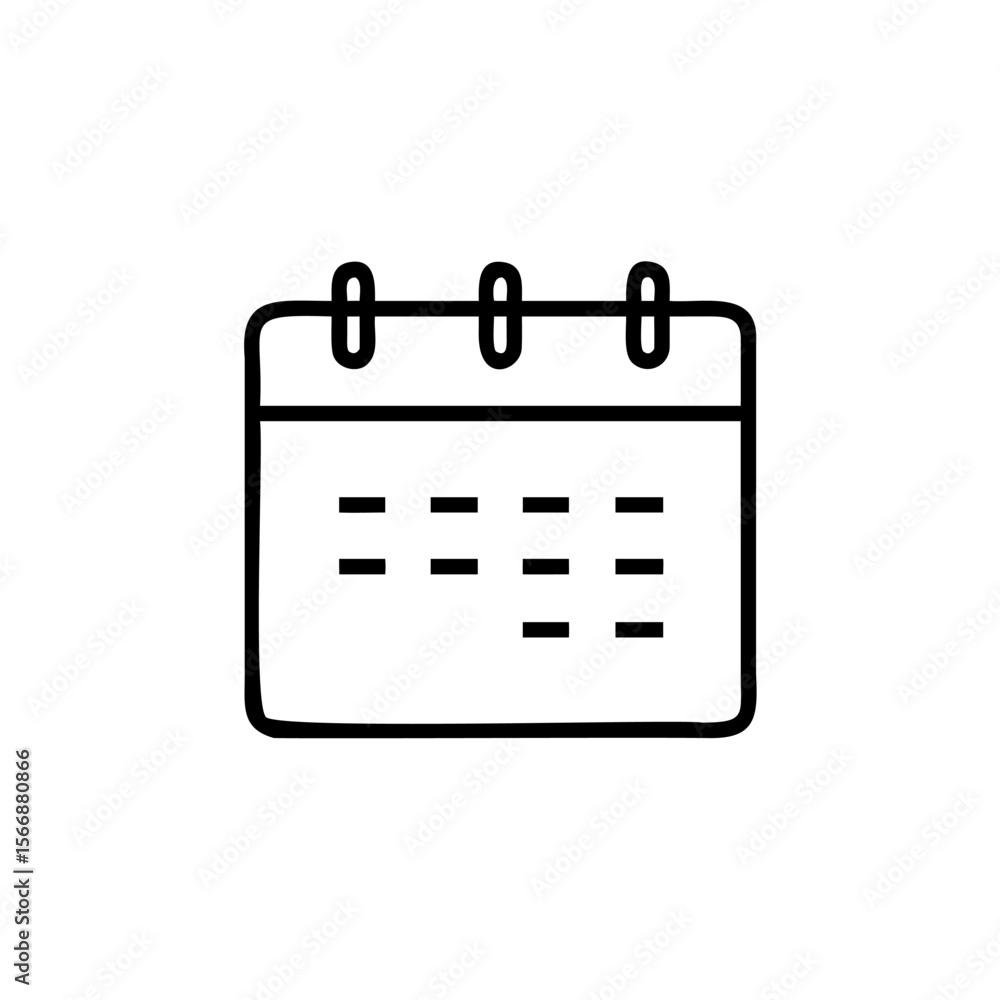 Poster handdrawn calendar icon with rectangular shape three top rings on schedule time