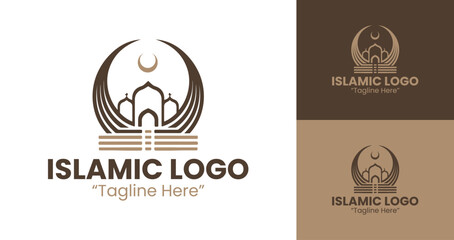 Premium Islamic Logo with Mosque Icon in Brown Minimal Style for Business Identity
