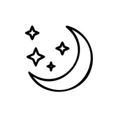 Handdrawn crescent moon with three stars on simple night sky vector