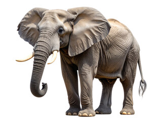 Obraz premium African Elephant Standing with Raised Trunk, isolated on a transparent background