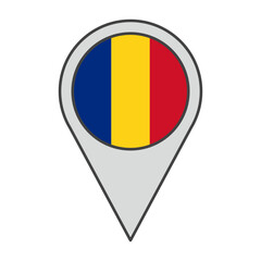 Fototapeta premium Vector illustration of a geolocation tag colored with the flag of Romania