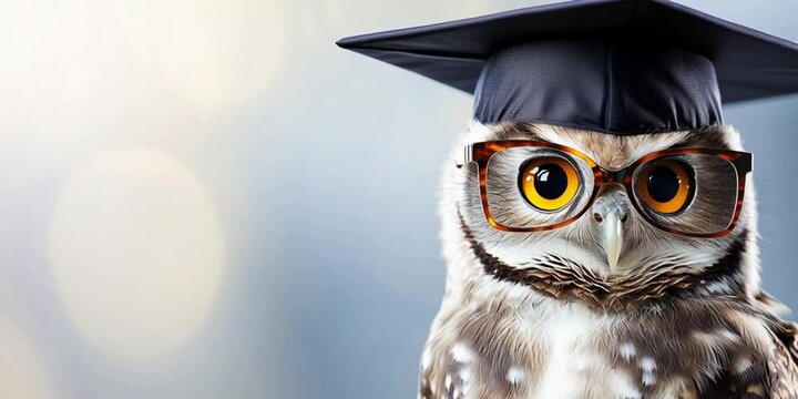 wise owl with graduation hat and eyeglasses