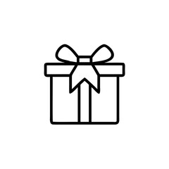 Outline gift box with bow on top against a simple present ribbon