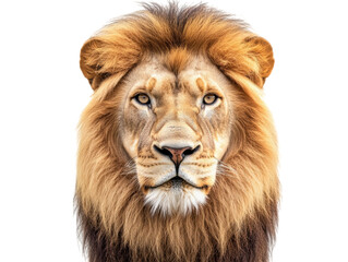Majestic lion face with full mane isolated on a transparent background king of the jungle