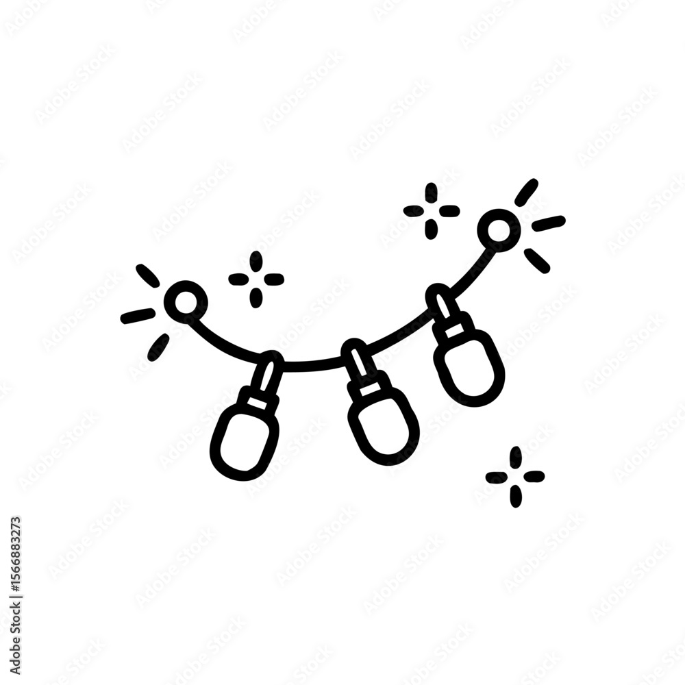 Poster line art string lights with three bulbs starburst sparkles on vector