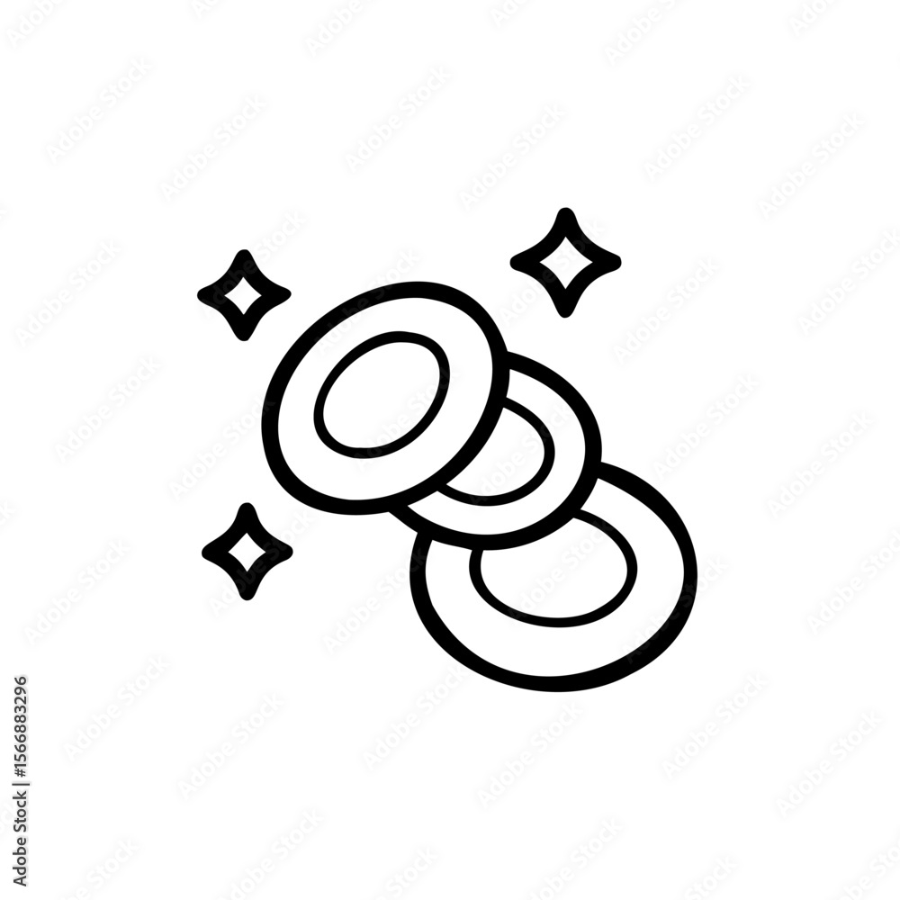 Poster handdrawn three overlapping rings with starburst sparkles on circles