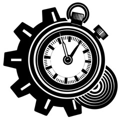 A stopwatch with a gear is isolated on white background