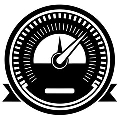 A black circular speedometer with a needle pointing to the right, isolated on white background