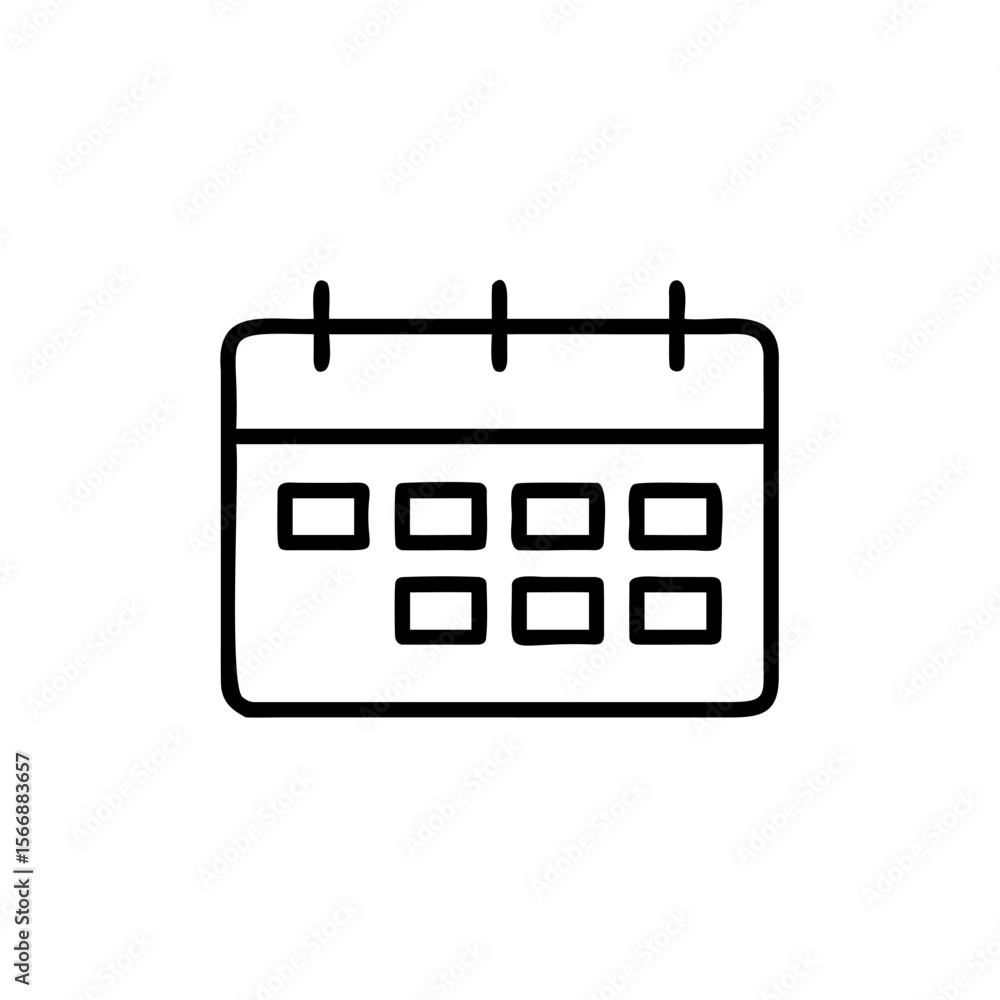 Poster handdrawn calendar icon with rectangular boxes representing days on a schedule time
