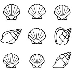 A professional set of logo icons using seashell motifs to convey elegance, nature, and tranquility