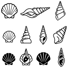 A stylish set of minimalist shell icons, perfect for creating a clean and sophisticated brand identity for a wellness company