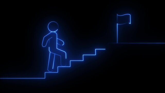 glowing neon Success icon animation with neon shine on black background. Animation of victory, success, goal achiever.4k video animation .