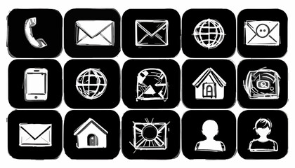 Hand-drawn Contact Icons Communication, Web, and Home Symbols