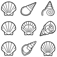 A fun and playful collection of beachcombing finds, with a variety of unique and interesting seashell vector icons