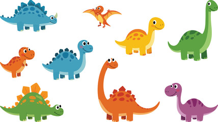 Vibrant Colors, Playful Expressions, Cute Cartoon Dinosaur Collection vector illustration