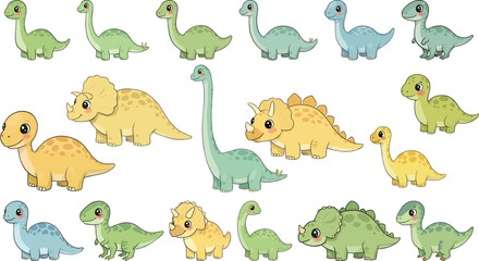 Obraz premium Collection of Cute Cartoon Dinosaur , Vibrant Colors, vector illustration 