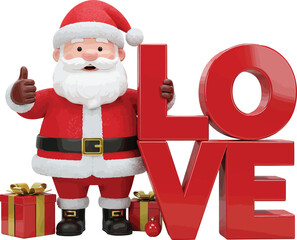 Santa claus with gift boxes and LOVE sign  vector illustration