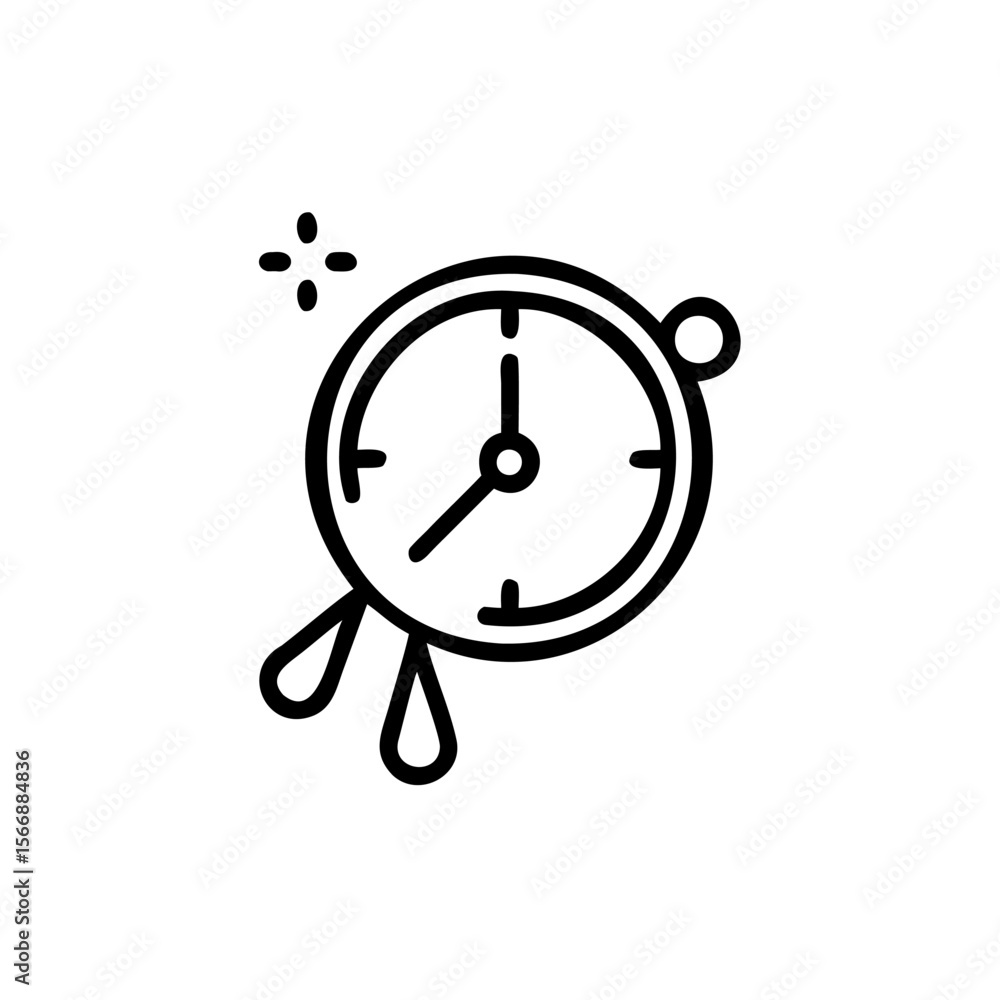 Aufkleber handdrawn clock icon with teardrop shapes four starburst elements on time graphic