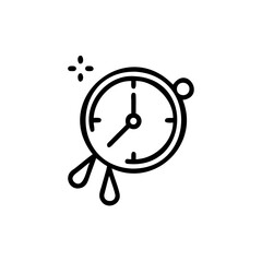Handdrawn clock icon with teardrop shapes four starburst elements on time graphic