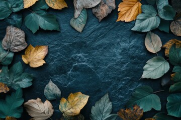 high resolution image of top view of different leaves with copy space