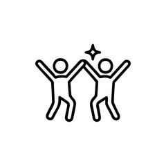 Two stick figures celebrating with arms raised a star icon above their hands in people