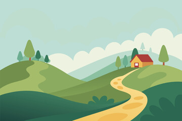 Obraz premium Serene mountain landscape silhouette with rolling hills under a clear sky