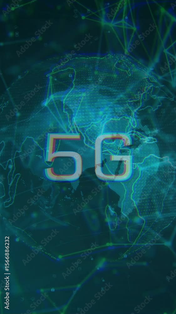 Aufkleber animation of network of connections and globe over 5g text