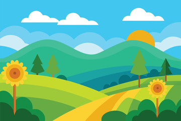 Fototapeta premium Serene mountain landscape silhouette with rolling hills under a clear sky