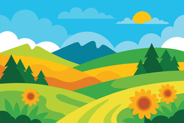 Fototapeta premium Stylized rolling hills landscape with a clear sky and subtle gradients