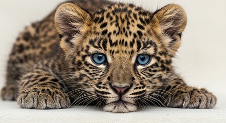 Fototapeta premium 愛らしい瞳のヒョウの子 柔らかな光に包まれて眠る. AI Generated