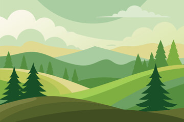 Fototapeta premium Stylized rolling hills landscape with a dramatic silhouette against a colorful sky